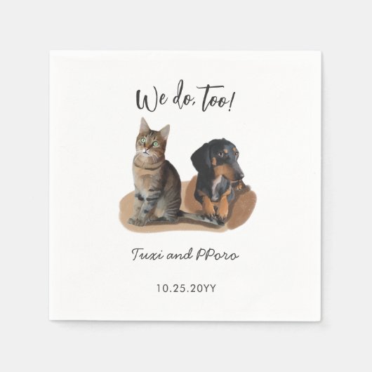 Serviette En Papier Cute 2 animaux Chien Chat Mariage personnalisé (Devant)
