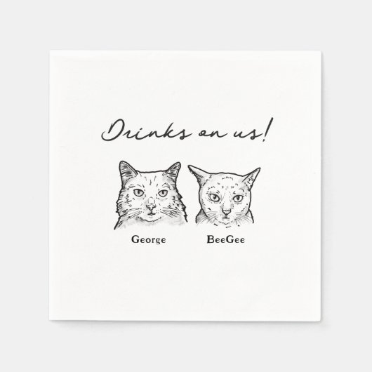Serviette En Papier Cute 2 Chats Boire Sur Nous Mariage (Devant)