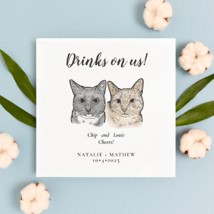 Serviette En Papier Cute 2 Chats Cheers Boissons sur nous Mariage