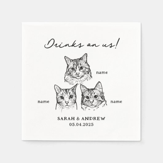 Serviette En Papier Cute 3 Chats Boire Sur Nous Mariage (Devant)