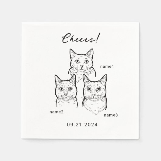 Serviette En Papier Cute 3 Chats Cheval Cocktail Mariage (Devant)