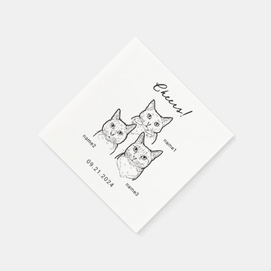 Serviette En Papier Cute 3 Chats Cheval Cocktail Mariage (Coin)
