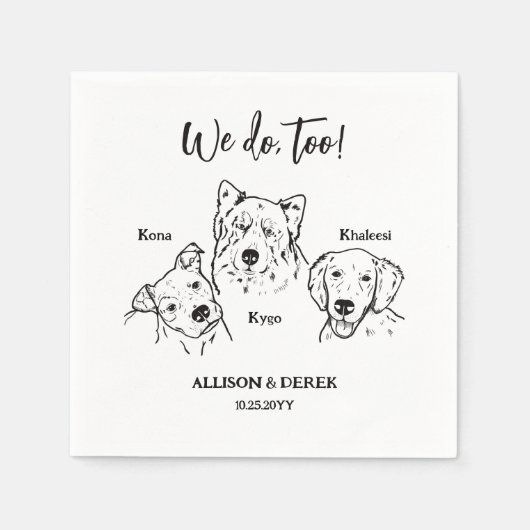 Serviette En Papier Cute 3 Chiens Pet Dessin Mariage (Devant)