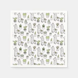 Serviette En Papier Cute Alpaca et Motif Cactus