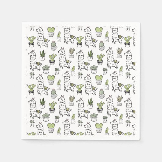 Serviette En Papier Cute Alpaca et Motif Cactus (Devant)