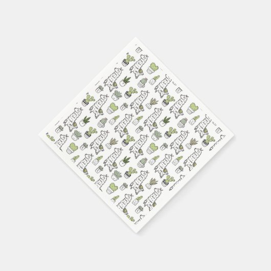 Serviette En Papier Cute Alpaca et Motif Cactus (Coin)