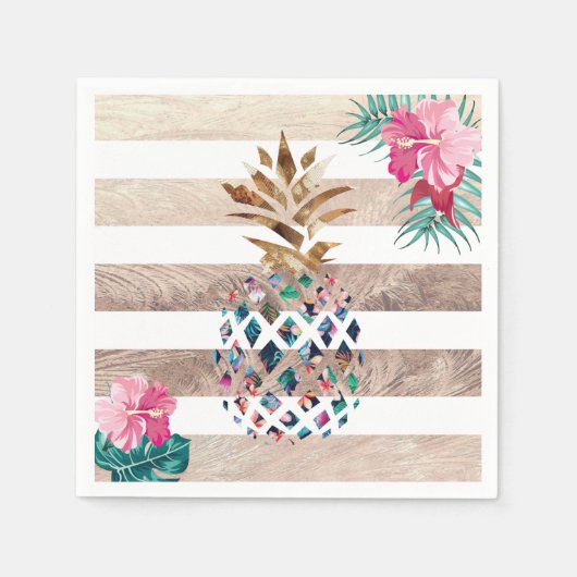 Serviette En Papier Cute ananas or rayé (Devant)
