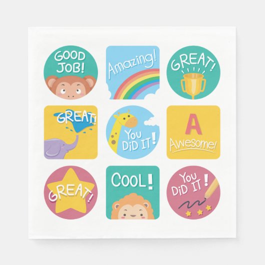 Serviette En Papier Cute animal récompensé Motivational Étiquette de c (Devant)