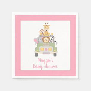 Serviette En Papier Cute Animal Safari rose bébé fille Douche