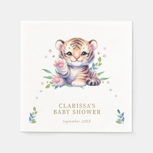 Serviette En Papier Cute Animal Tiger Etoiles Baby shower blanc (Devant)