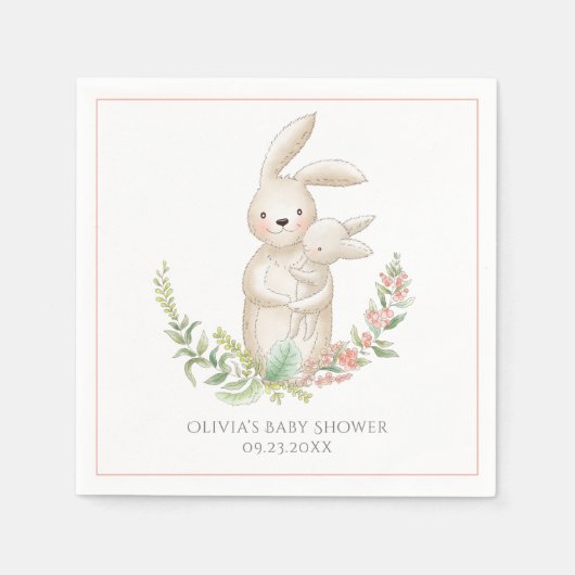 Serviette En Papier Cute Animaux Bunny Baby shower rose personnalisé (Devant)