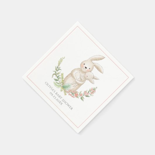 Serviette En Papier Cute Animaux Bunny Baby shower rose personnalisé (Coin)