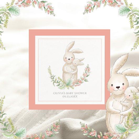 Serviette En Papier Cute Animaux Bunny Baby shower rose personnalisé