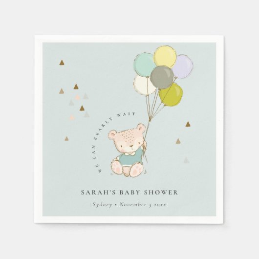 Serviette En Papier Cute Aqua Bearly Wait Bear Baby shower de ballon (Devant)