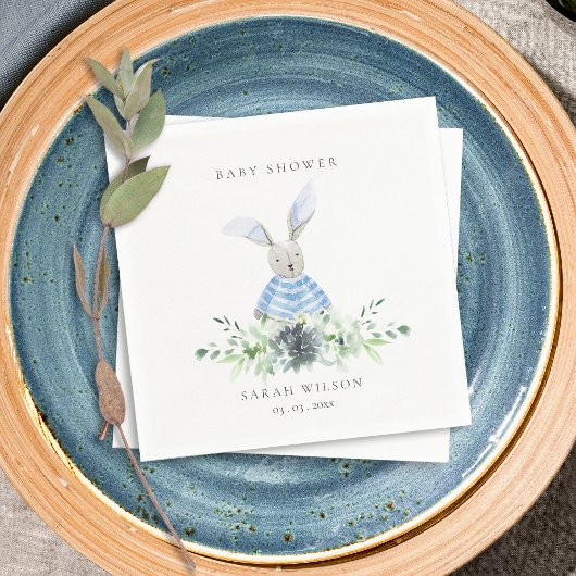 Serviette En Papier Cute Aqua Blue Bunny Garden Baby shower de feuilla
