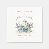 Serviette En Papier Cute Aqua Blue Floral Teapot Crest Fête des mariée (Devant)