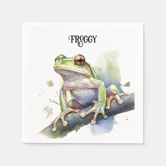 Serviette En Papier Cute Aquarelle Arbre Frog, personnalisé (Devant)