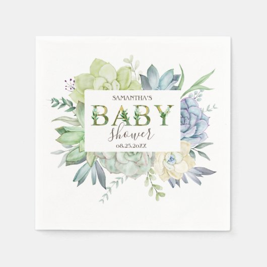 Serviette En Papier Cute Aquarelle Cactus Succulents (Devant)