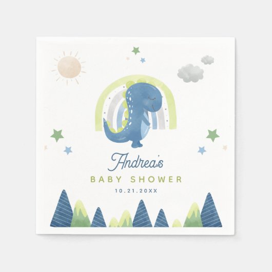 Serviette En Papier Cute Aquarelle Dinosaure T-Rex Baby shower Party (Devant)