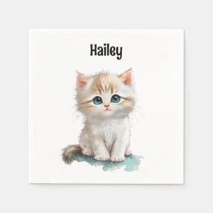 Serviette En Papier Cute Aquarelle Kitten avec yeux bleus