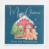 Serviette En Papier Cute Aquarelle Pingerpain gens sur bleu (Devant)