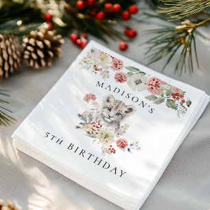 Serviette En Papier Cute aquarelle Snow Leopard fête d'anniversaire