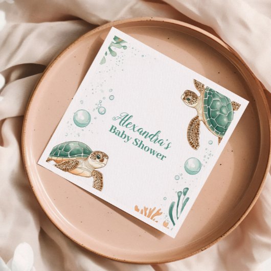 Serviette En Papier Cute Aquarelle Tortue de mer