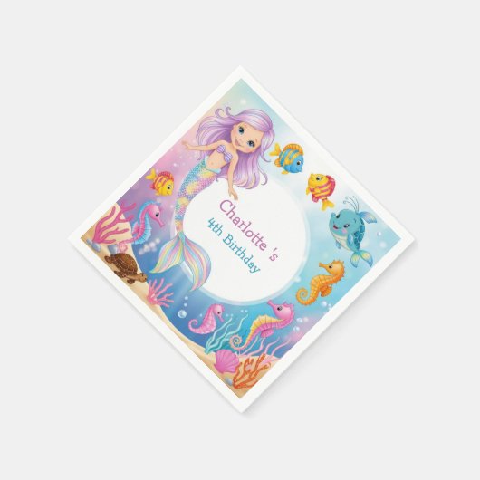 Serviette En Papier Cute arc-en-ciel mermaid poisson hippocampe Annive (Coin)