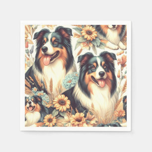 Serviette En Papier Cute Australian Shepherd peinture Vintage
