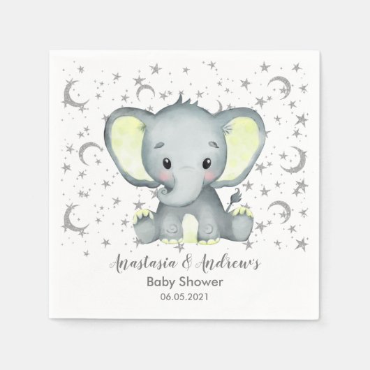 Serviette En Papier Cute Baby shower Eléphant Jaune serviette (Devant)