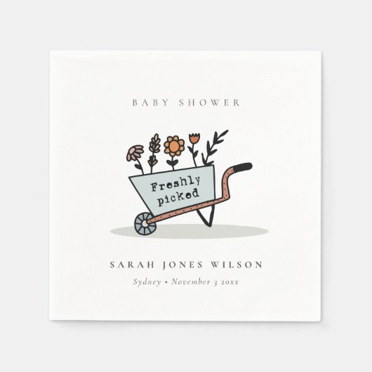 Serviette En Papier Cute Baby shower Floral Bleu Panier fraîchement cu (Devant)