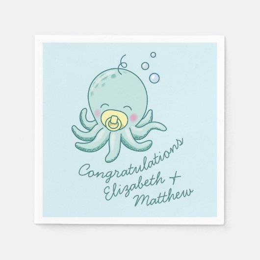 Serviette En Papier Cute Baby shower Octopus Kawaii (Devant)