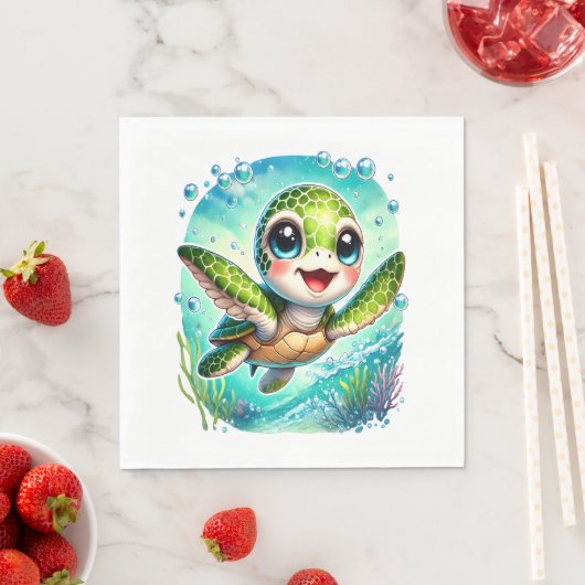 Serviette En Papier Cute Baby Turtle nage dans l'océan (En situation)