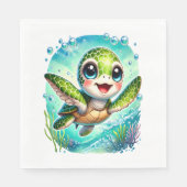 Serviette En Papier Cute Baby Turtle nage dans l'océan (Devant)