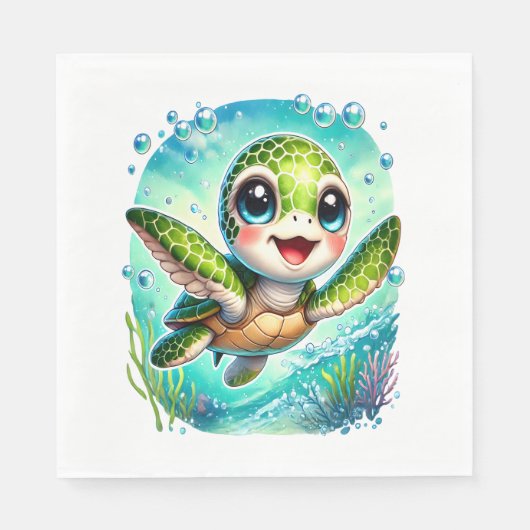 Serviette En Papier Cute Baby Turtle nage dans l'océan (Devant)