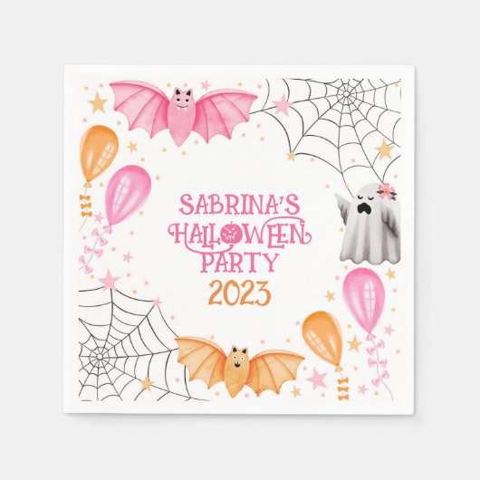 Serviette En Papier Cute Bats et Fantômes Pastel Halloween Party (Devant)