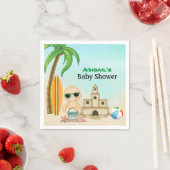 Serviette En Papier Cute Beach Baby Sandcastle in Surfboard Baby showe (En situation)
