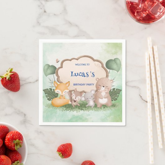 Serviette En Papier Cute Bear squirrel jungle tropicale fête d'anniver (En situation)