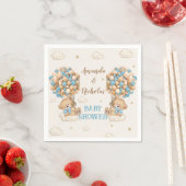 Serviette En Papier Cute Bears Jumeaux Douche Ballons Bleus (En situation)