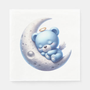 SERVIETTE EN PAPIER CUTE BÉBÉ GARÇON BLEU DORMIR SUR LA LUNE