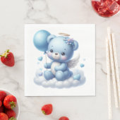 SERVIETTE EN PAPIER CUTE BÉBÉ GARÇON BLEU TEDDY OURS AVEC BALLON (En situation)