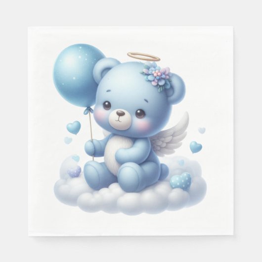 SERVIETTE EN PAPIER CUTE BÉBÉ GARÇON BLEU TEDDY OURS AVEC BALLON (Devant)