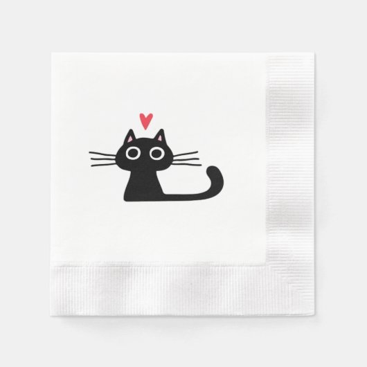 Serviette En Papier Cute Black Cat with Heart  Kitten Valentine Classi (Devant)