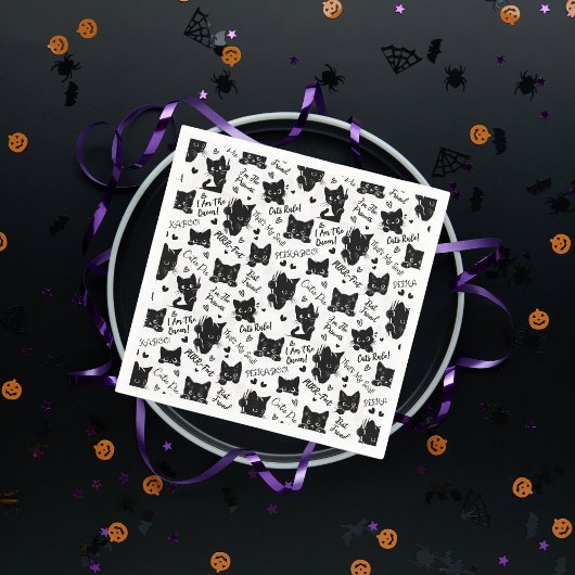 Serviette En Papier Cute Black Cats et Motif des paroles