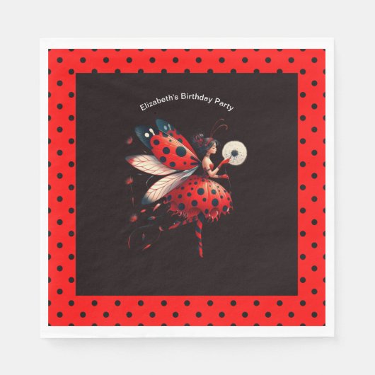 Serviette En Papier Cute Black & Red Ladybug Fairy Birthday Party  (Devant)