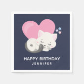 Serviette En Papier Cute Blanc Kitty Chat Dormir Anniversaire (Devant)
