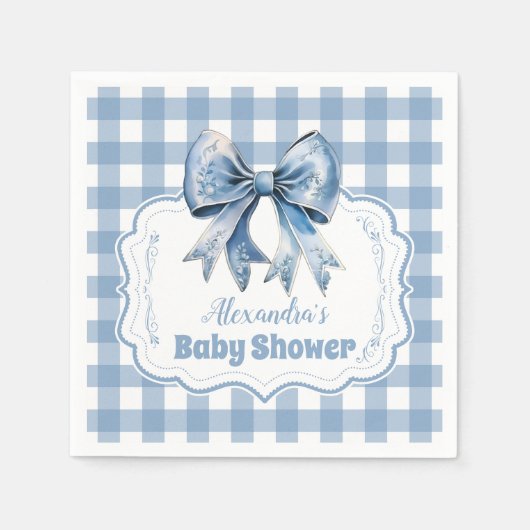 Serviette En Papier Cute Bleu Bow En vichy Baby shower (Devant)