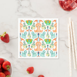Serviette En Papier Cute bleu & vert Aquarelle Garçons Dinosaur