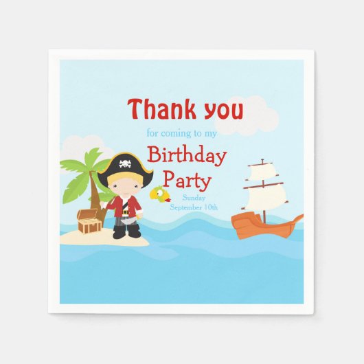 Serviette En Papier Cute Blonde Pirate Boy en Red Anniversaire (Devant)