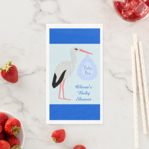 Serviette En Papier Cute Blue Baby Boy Baby shower Stork Personnalisé